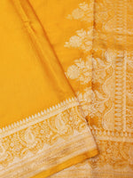 Handwoven Pastel Yellow Banarasi Mashru Silk Saree