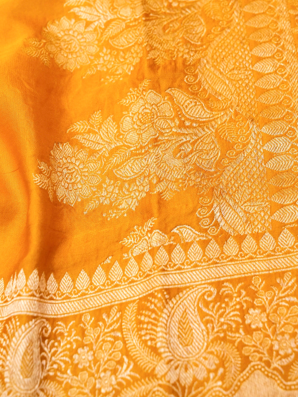 Handwoven Pastel Yellow Banarasi Mashru Silk Saree