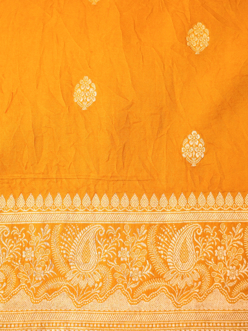 Handwoven Pastel Yellow Banarasi Mashru Silk Saree