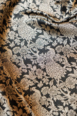 Jet Black Shikargah Katan Silk Handwoven Banarasi Thaan