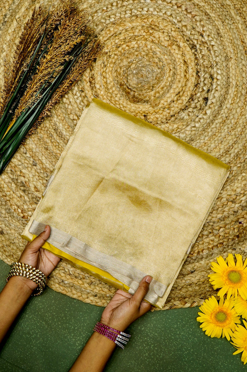 Handwoven Yellow Banarasi Tissue Silk Saree