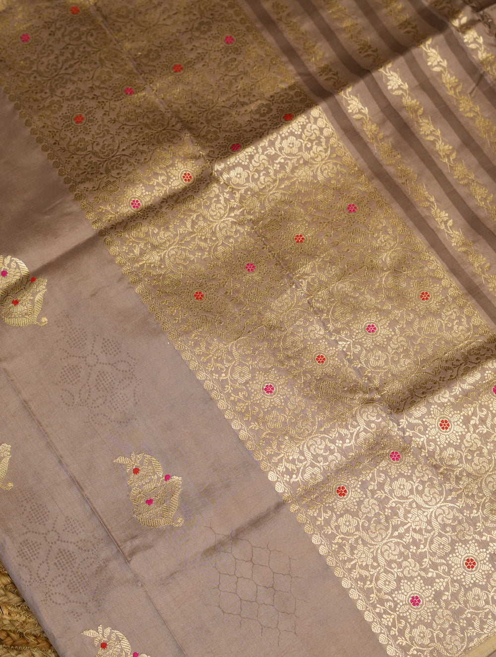 Handwoven Rose Gold Banarasi Katan Silk Saree