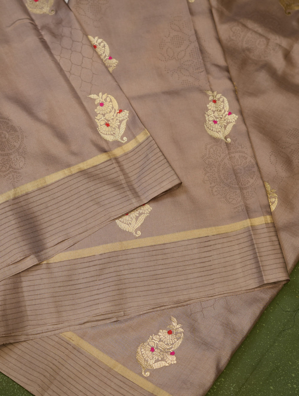 Handwoven Rose Gold Banarasi Katan Silk Saree