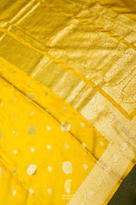 Handwoven Mustard Yellow Banarasi Mashru Silk Saree