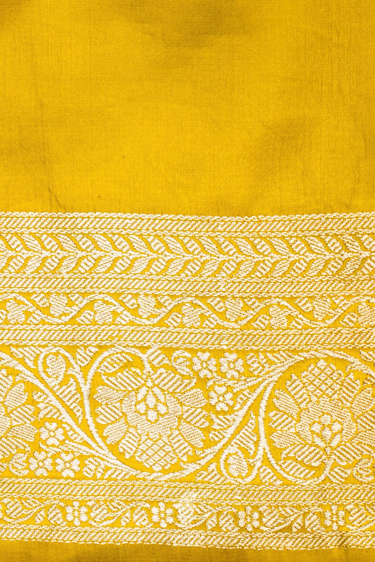 Handwoven Mustard Yellow Banarasi Mashru Silk Saree