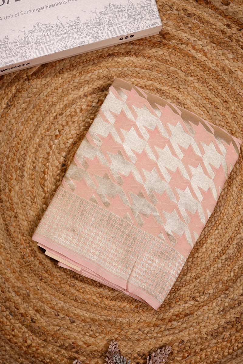 Handwoven Peach Banarasi Khaddi Georgette Silk Saree