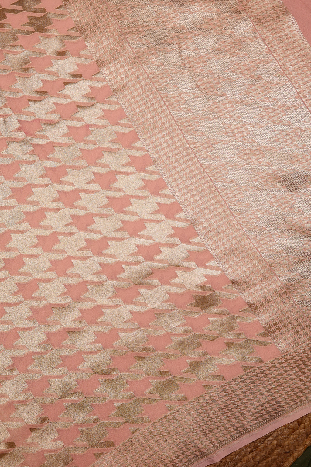Handwoven Peach Banarasi Khaddi Georgette Silk Saree