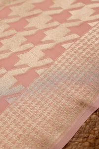 Handwoven Peach Banarasi Khaddi Georgette Silk Saree