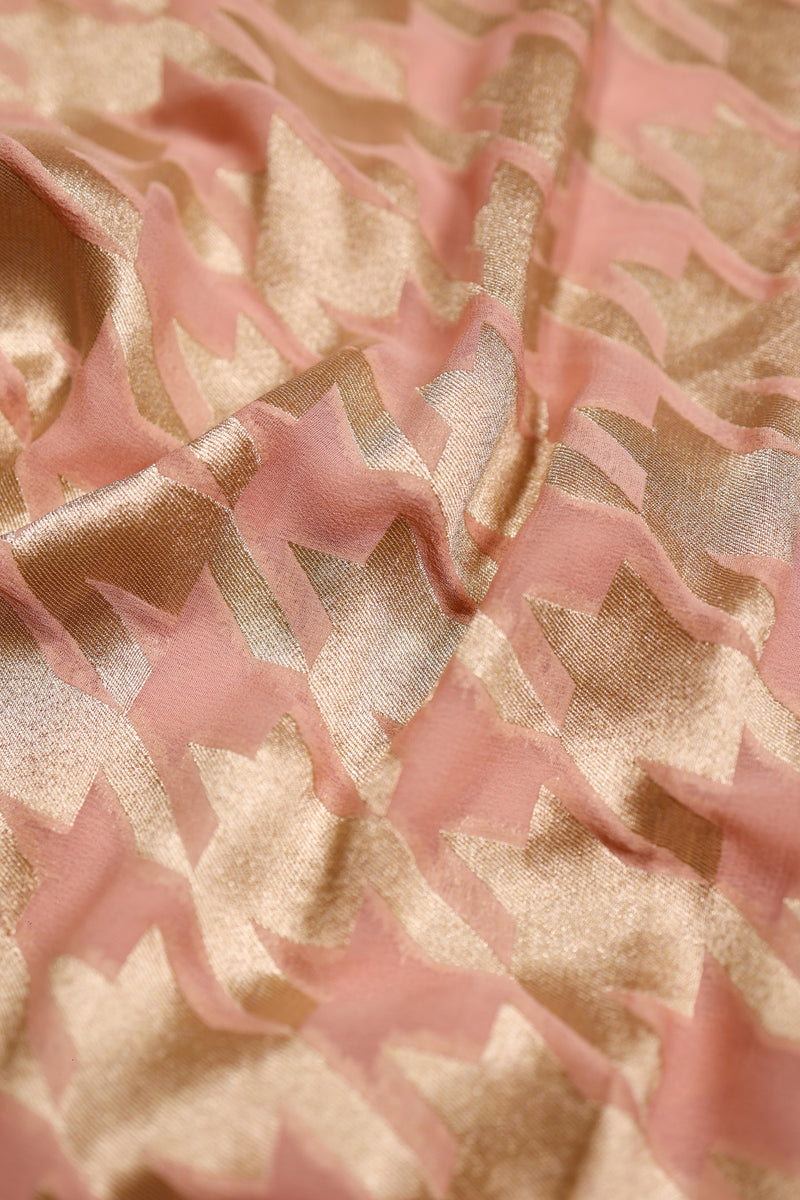 Handwoven Peach Banarasi Khaddi Georgette Silk Saree