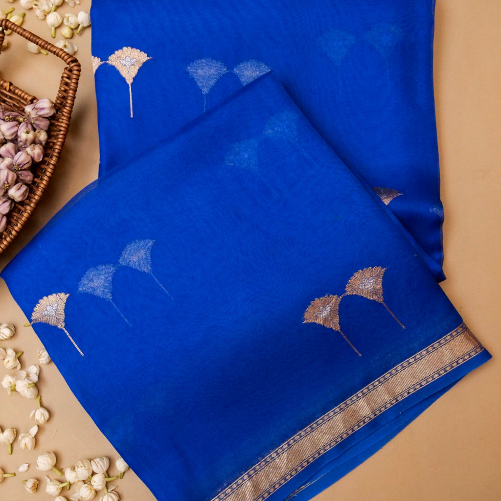 Handwoven Royal Blue Banarasi Kora Saree