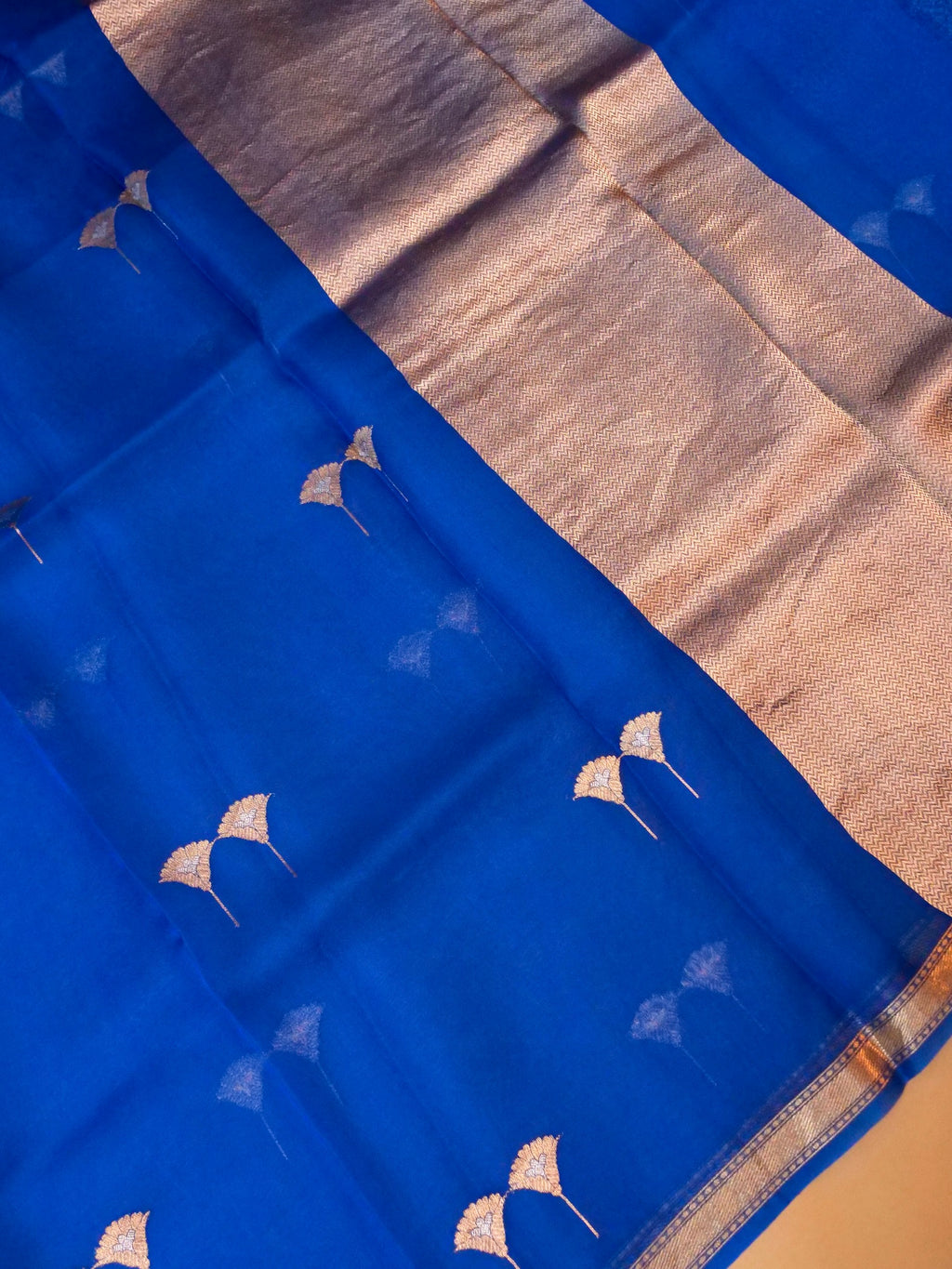 Handwoven Royal Blue Banarasi Kora Saree