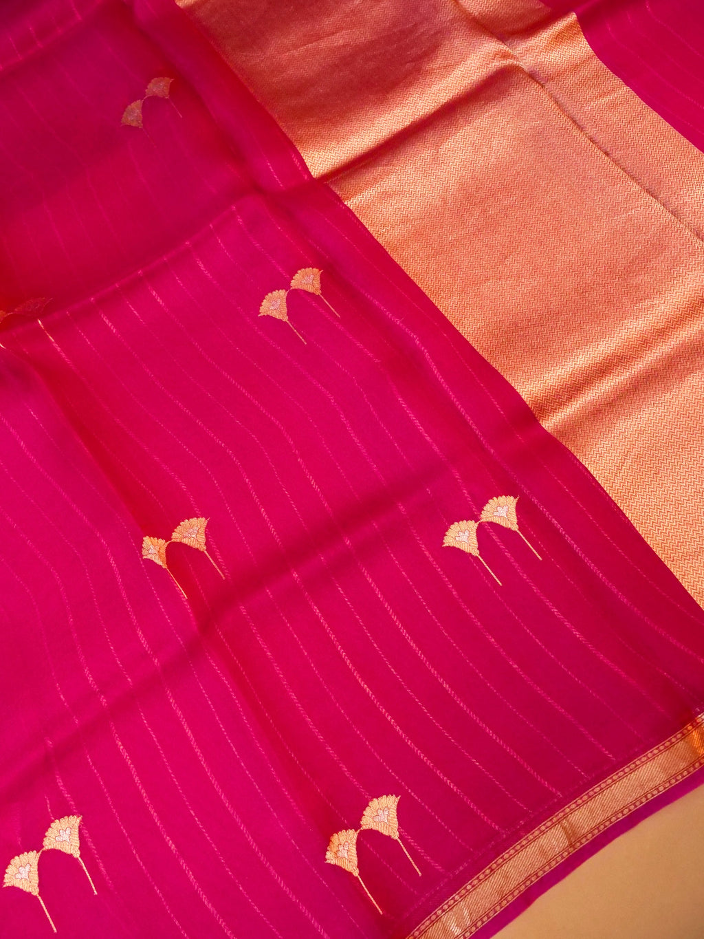 Handwoven Pink Banarasi Kora Saree