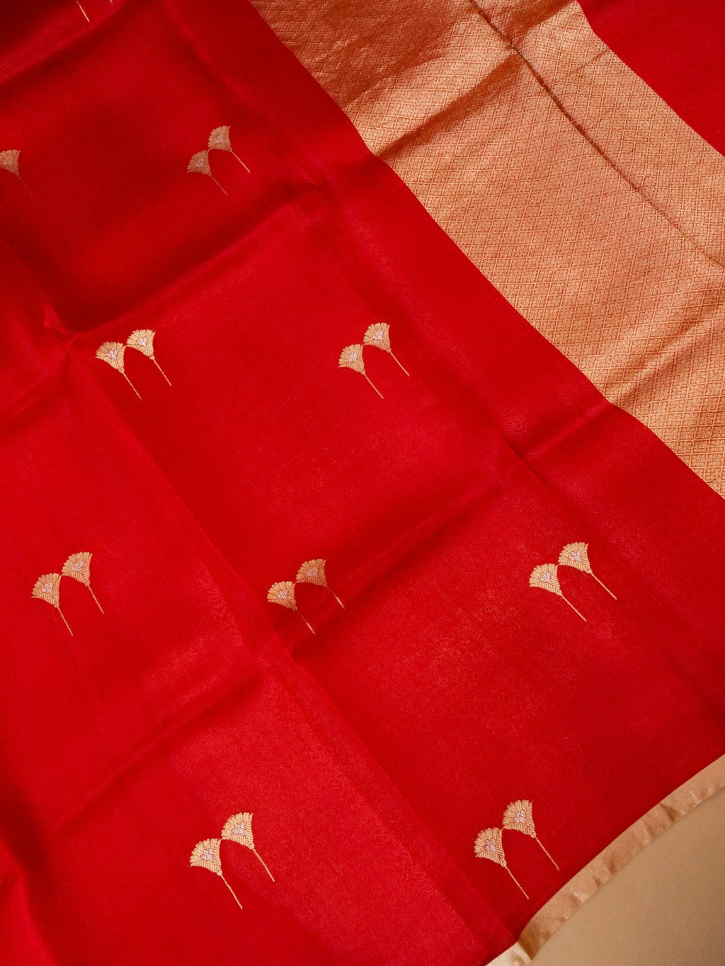 Handwoven Red Banarasi Kora Saree