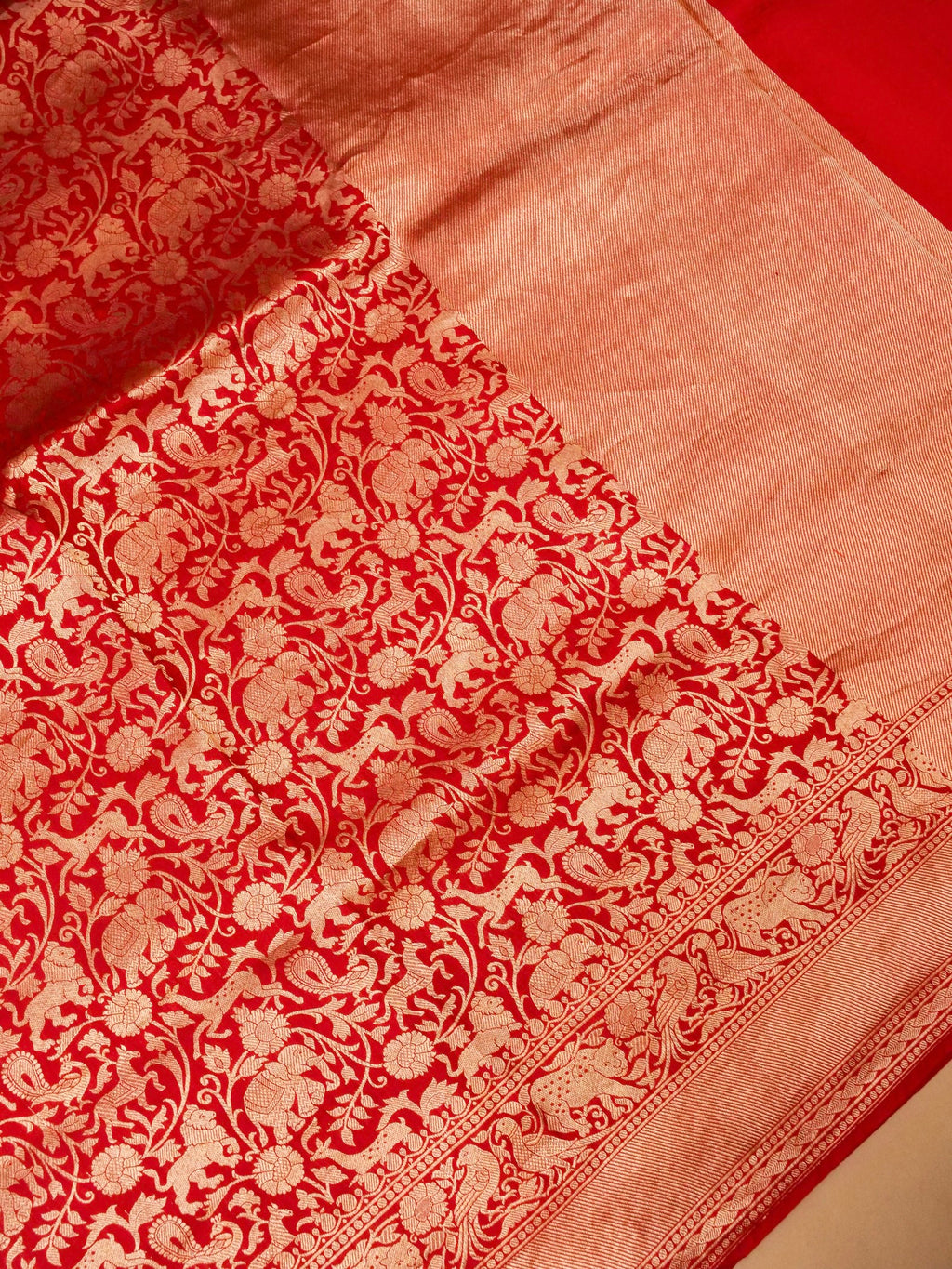 Handwoven Red Banarasi Katan Soft Silk Saree