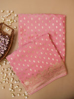 Handwoven Pink Banarasi Khaddi Georgette Saree