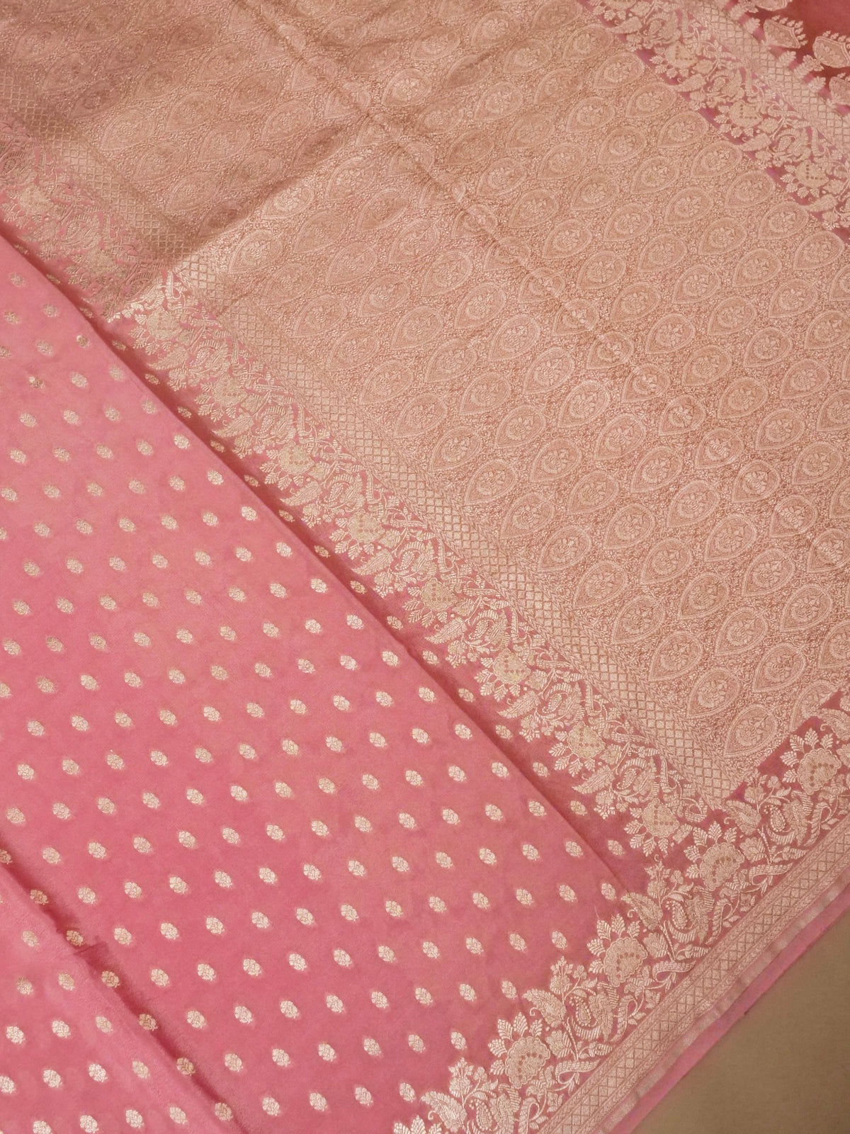 Handwoven Pink Banarasi Khaddi Georgette Saree