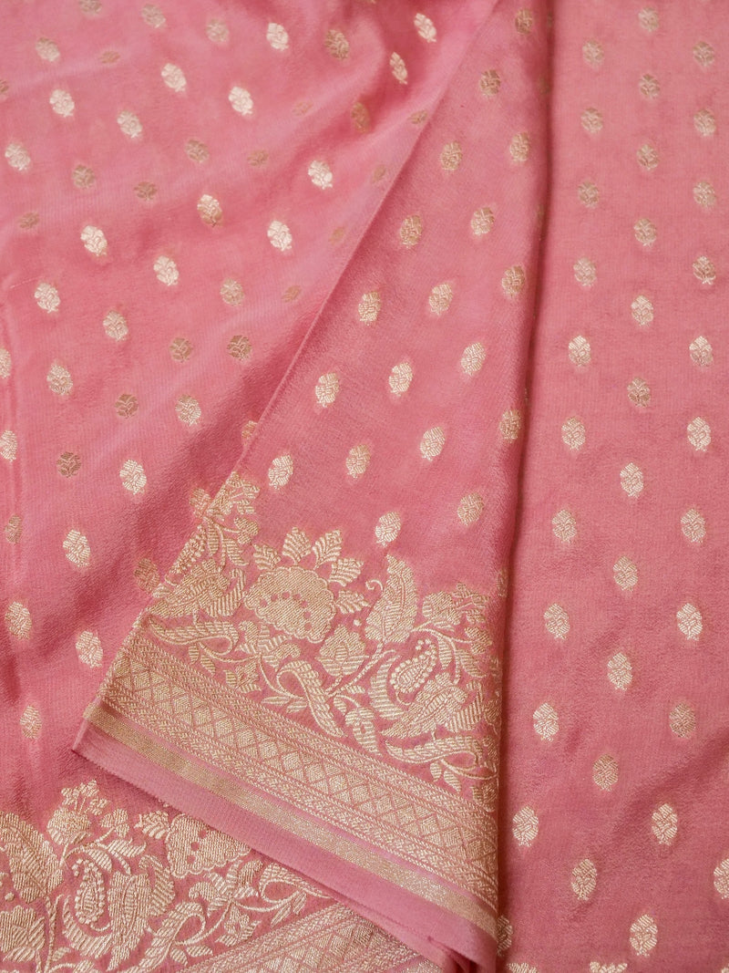 Handwoven Pink Banarasi Khaddi Georgette Saree