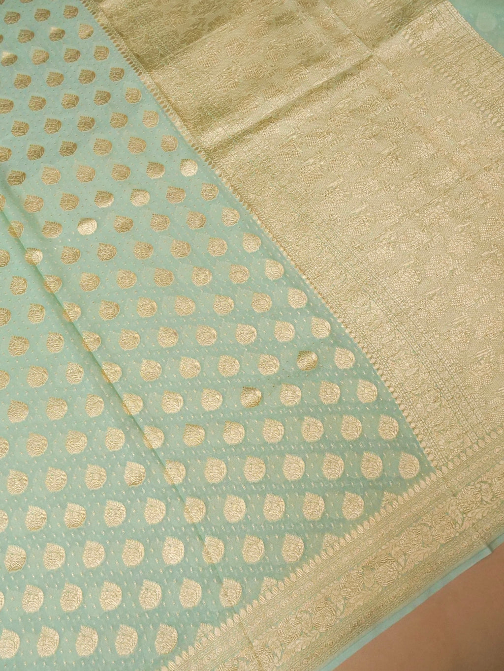 Handwoven Pastel Green Banarasi Khaddi Georgette Saree