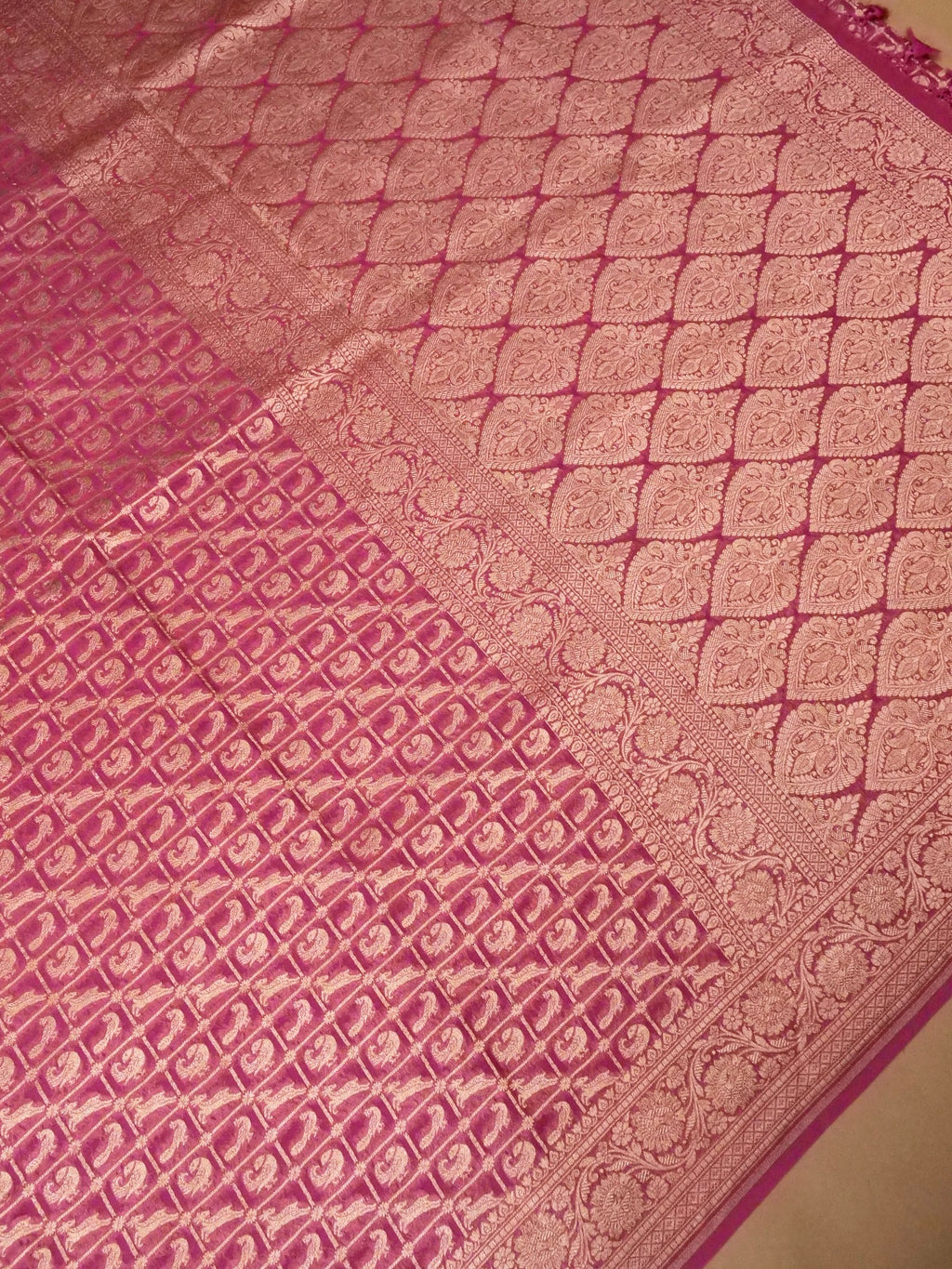 Handwoven Pink Banarasi Khaddi Georgette Saree