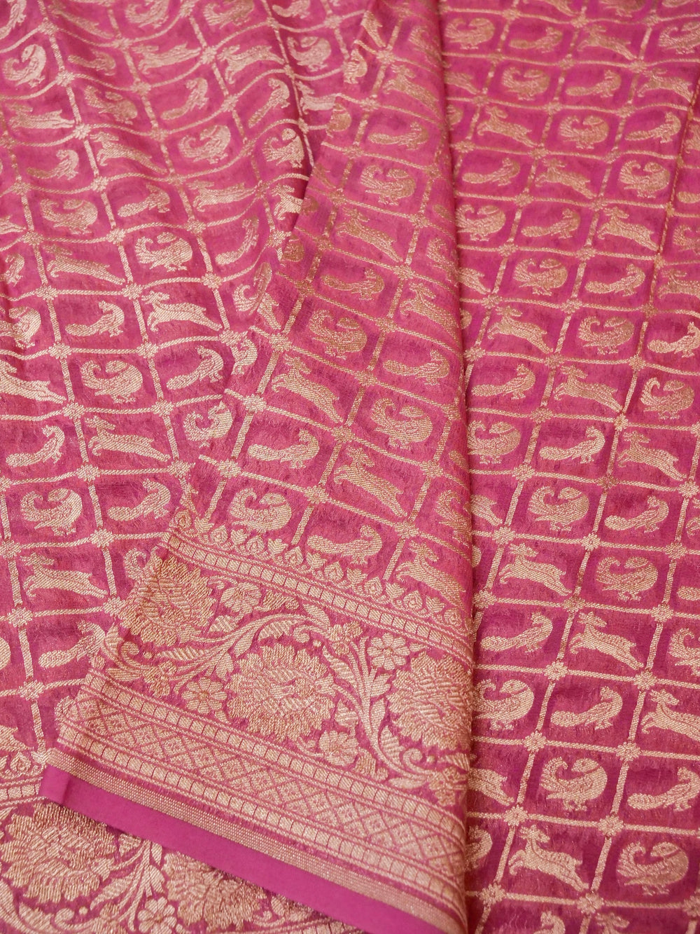 Handwoven Pink Banarasi Khaddi Georgette Saree