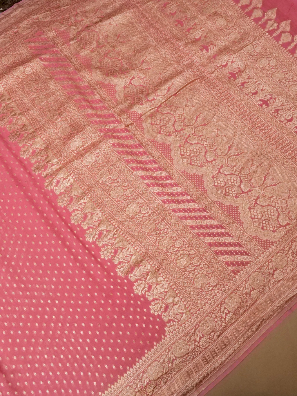 Handwoven Pink Banarasi Khaddi Georgette Saree