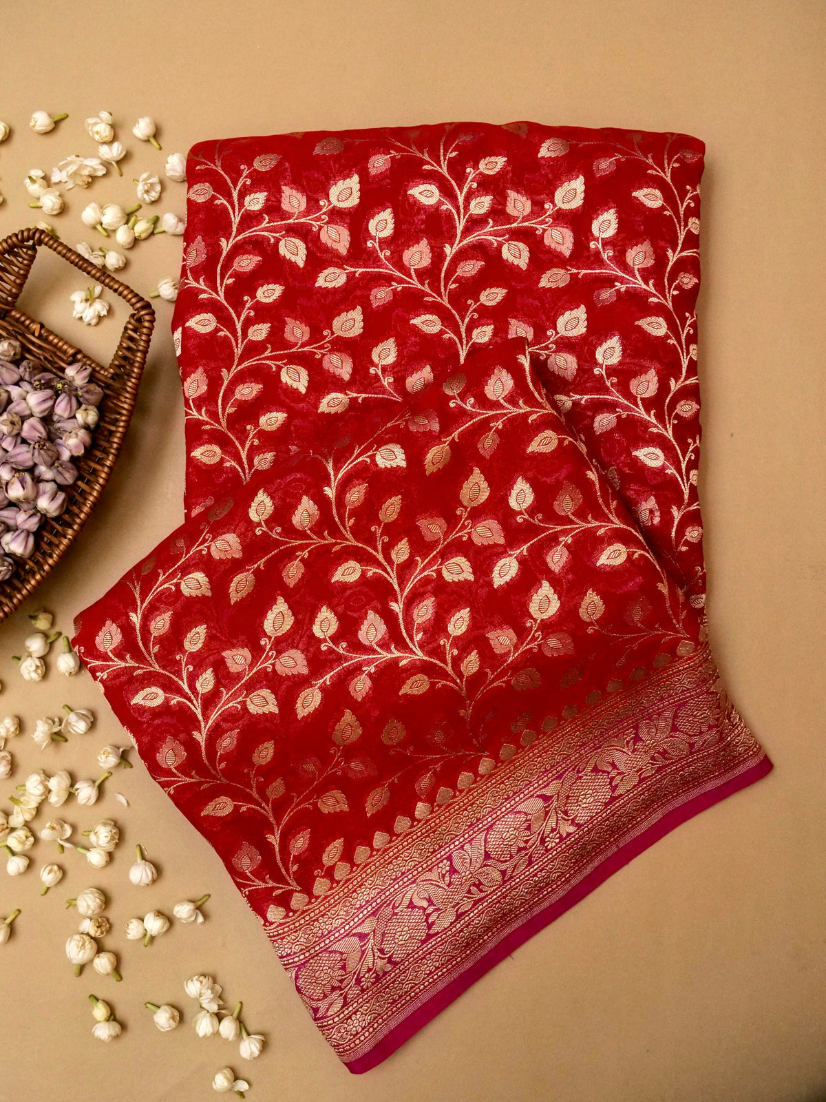 Handwoven Maroon Banarasi Khaddi Georgette Saree