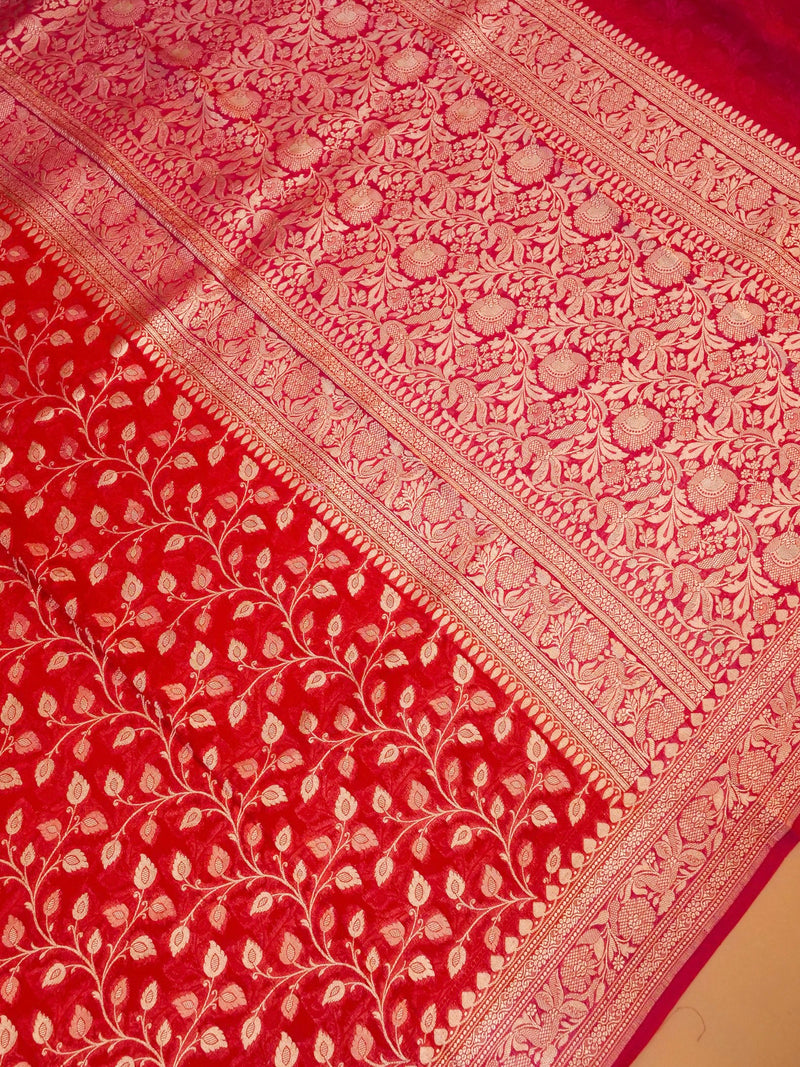 Handwoven Maroon Banarasi Khaddi Georgette Saree