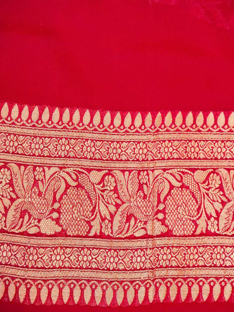 Handwoven Maroon Banarasi Khaddi Georgette Saree