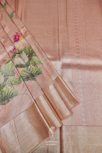Handwoven Baby Pink Banarasi Mashru Silk Saree