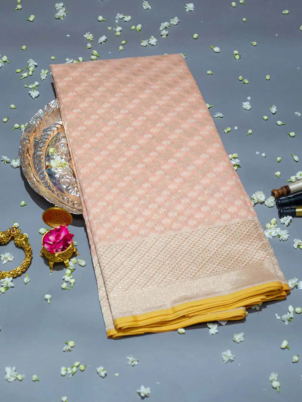 Handwoven Peach Banarasi Cotton Soft Silk Saree
