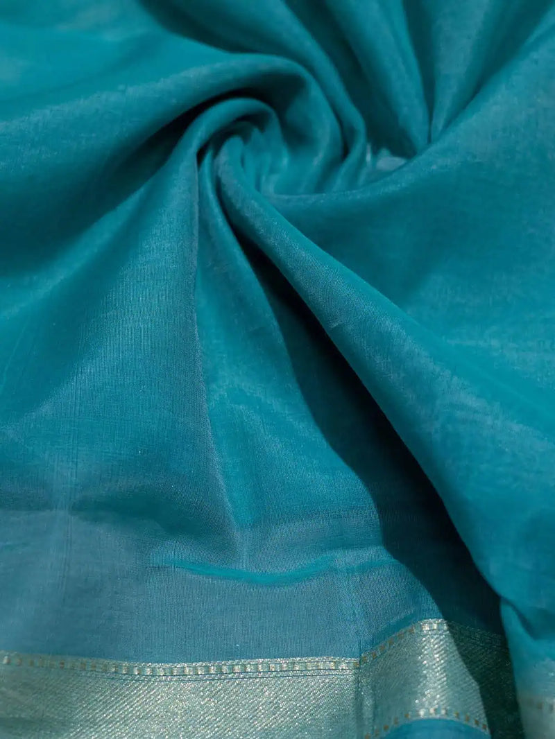 Handwoven Sky Blue Banarasi Cotton Soft Silk Saree