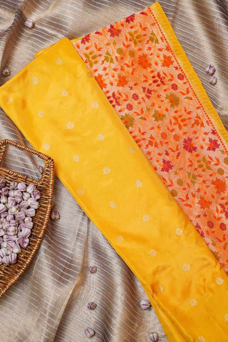 Handwoven Yellow Banarasi Katan Silk Saree