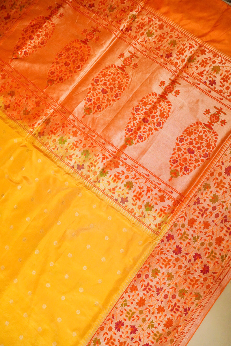 Handwoven Yellow Banarasi Katan Silk Saree