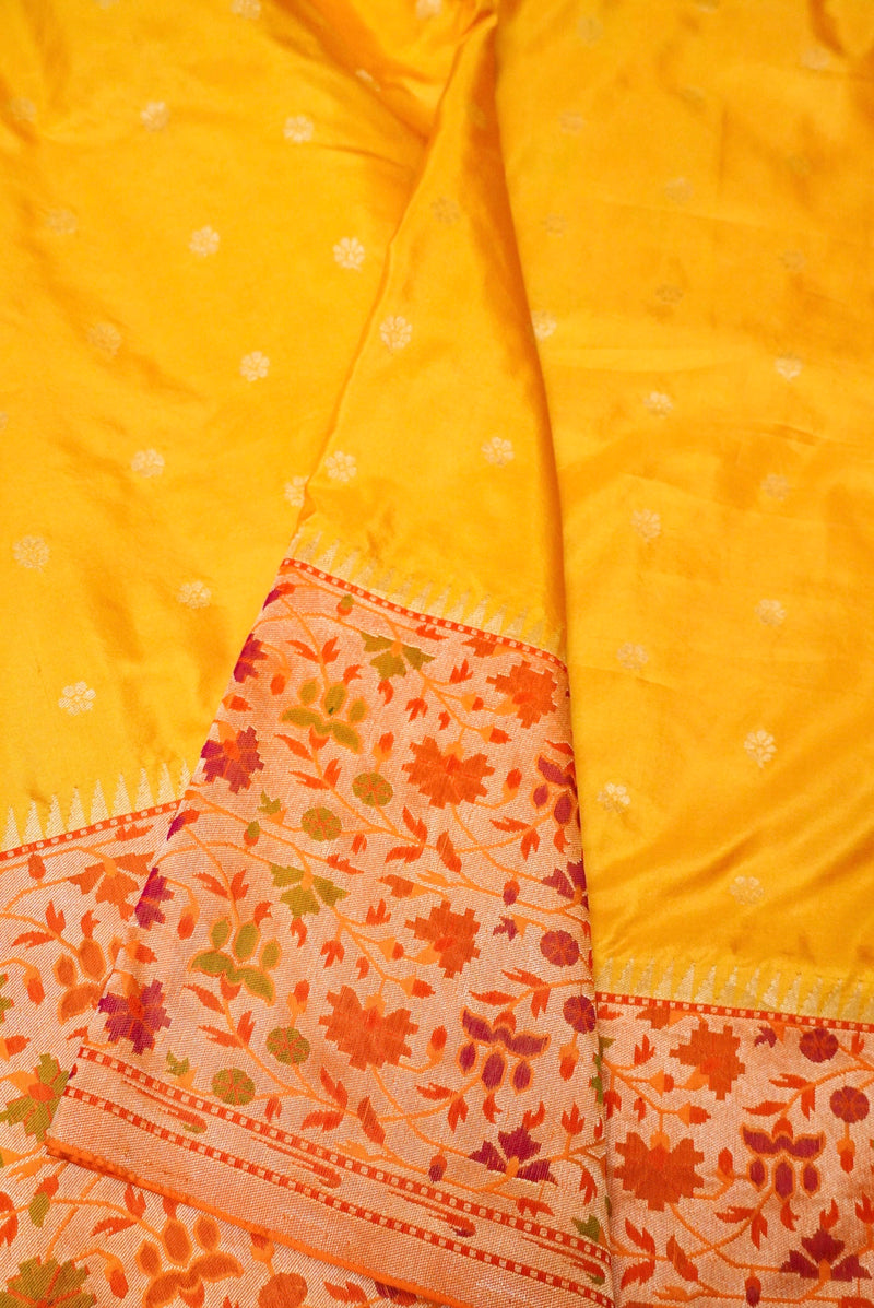 Handwoven Yellow Banarasi Katan Silk Saree