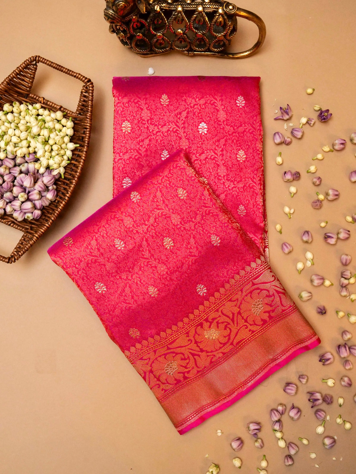 Handwoven Pink Banarasi Katan Silk Saree