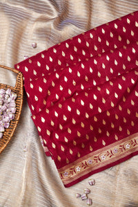 Handwoven Red Banarasi Katan Soft Silk Saree