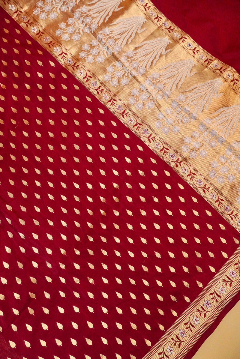 Handwoven Red Banarasi Katan Soft Silk Saree