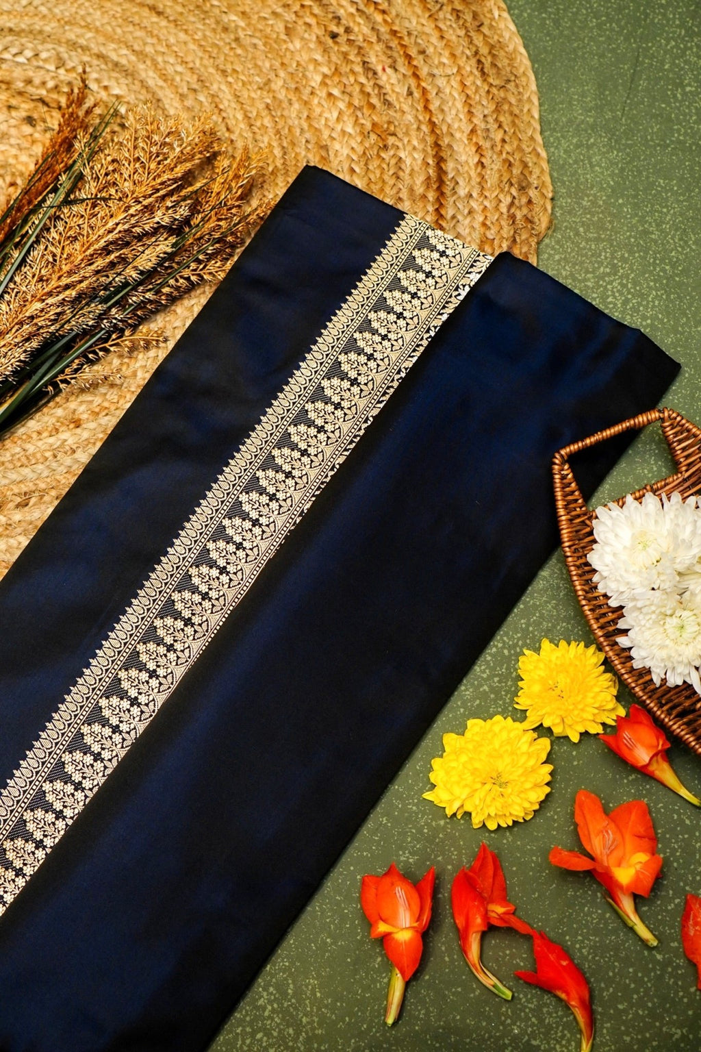 Handwoven Black Banarasi Katan Silk Saree