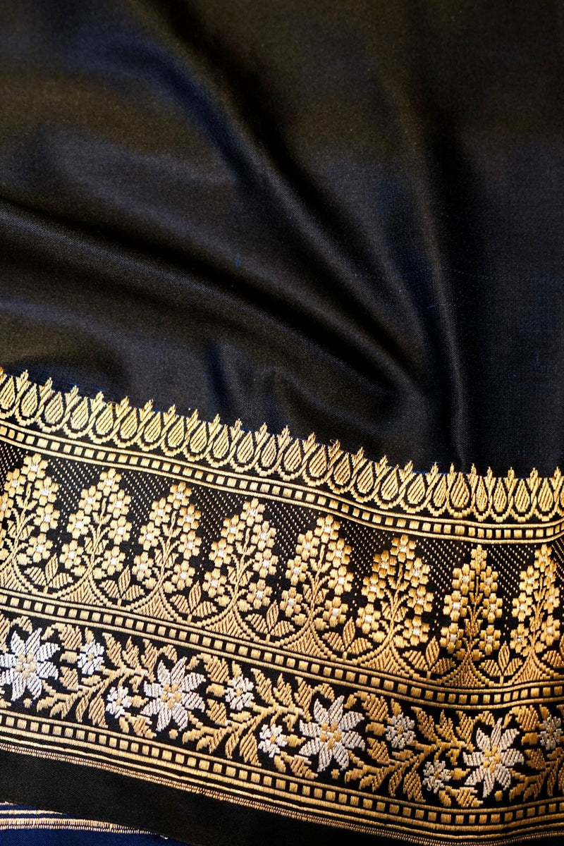 Handwoven Black Banarasi Katan Silk Saree