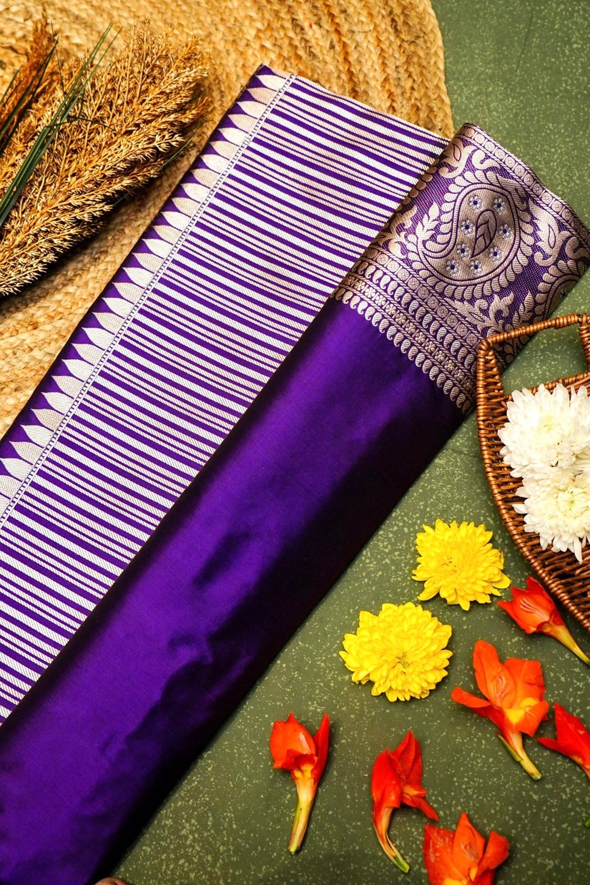 Handwoven Purple Banarasi Katan Silk Saree