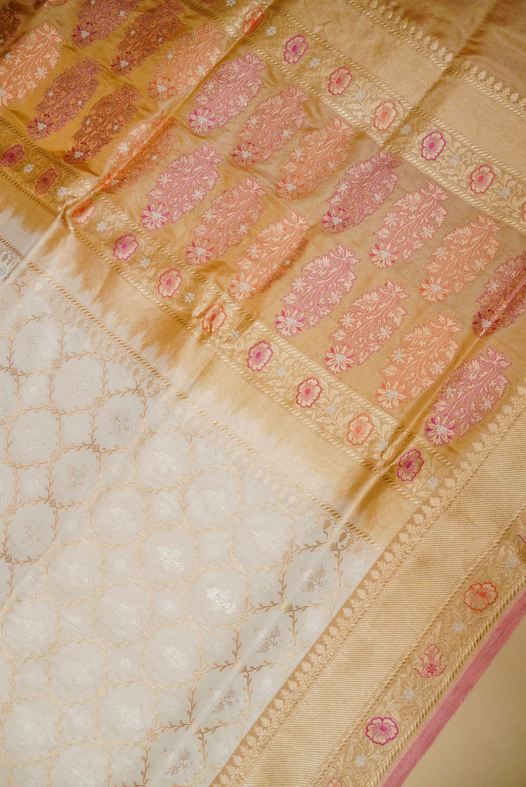 Handwoven Silver Banarasi Tissue Katan Silk Saree