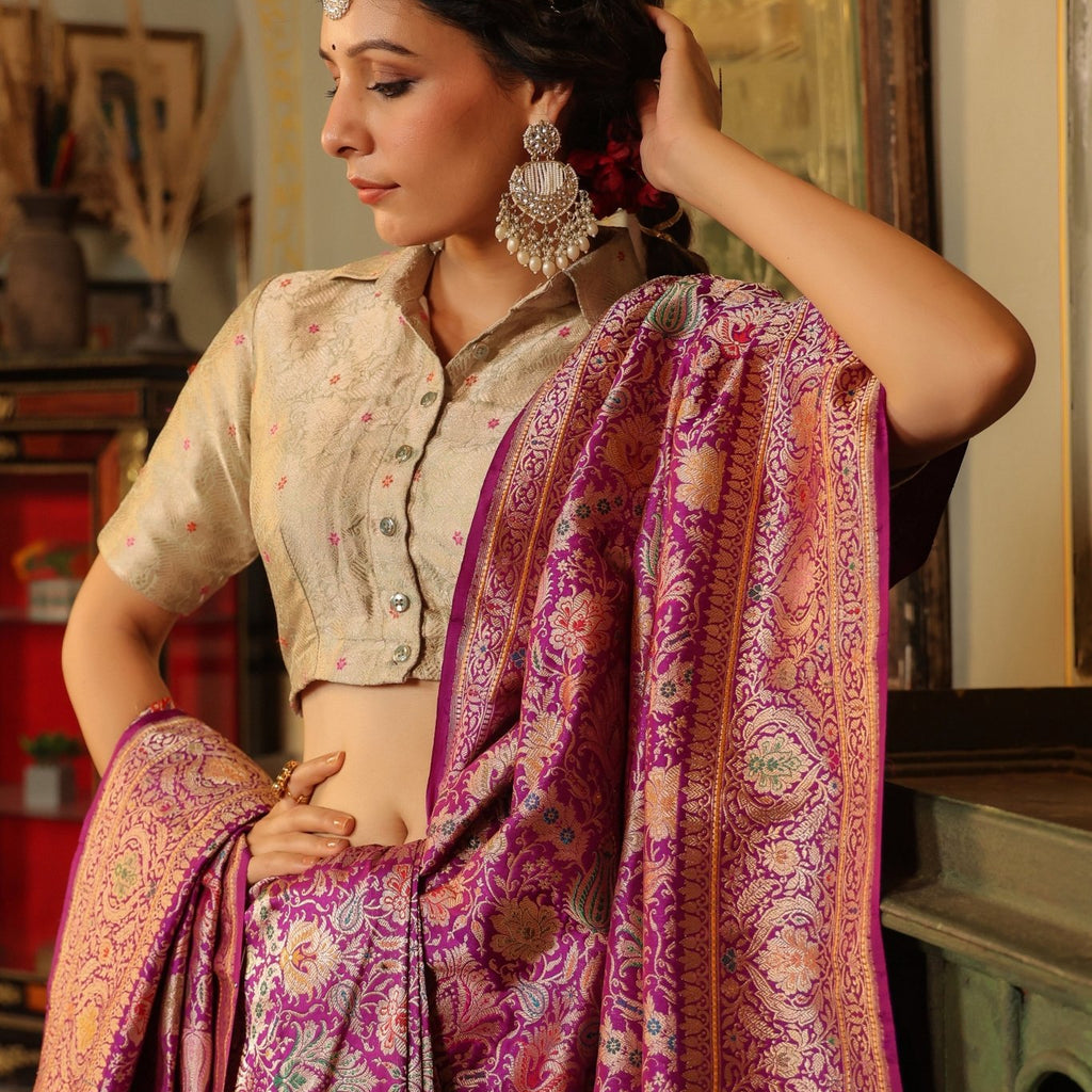 Handwoven Purple Banarasi Katan Silk Saree