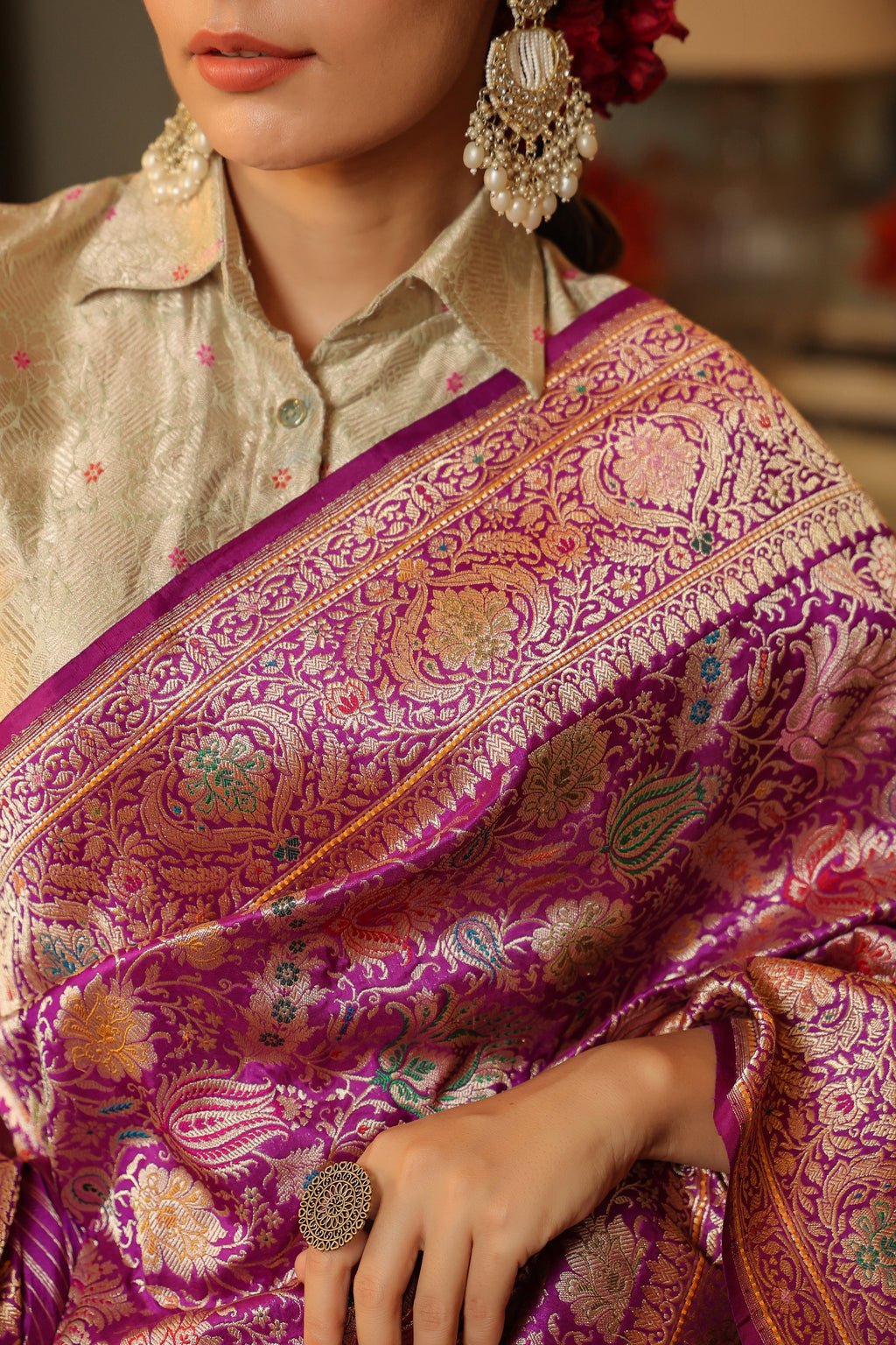 Handwoven Purple Banarasi Katan Silk Saree