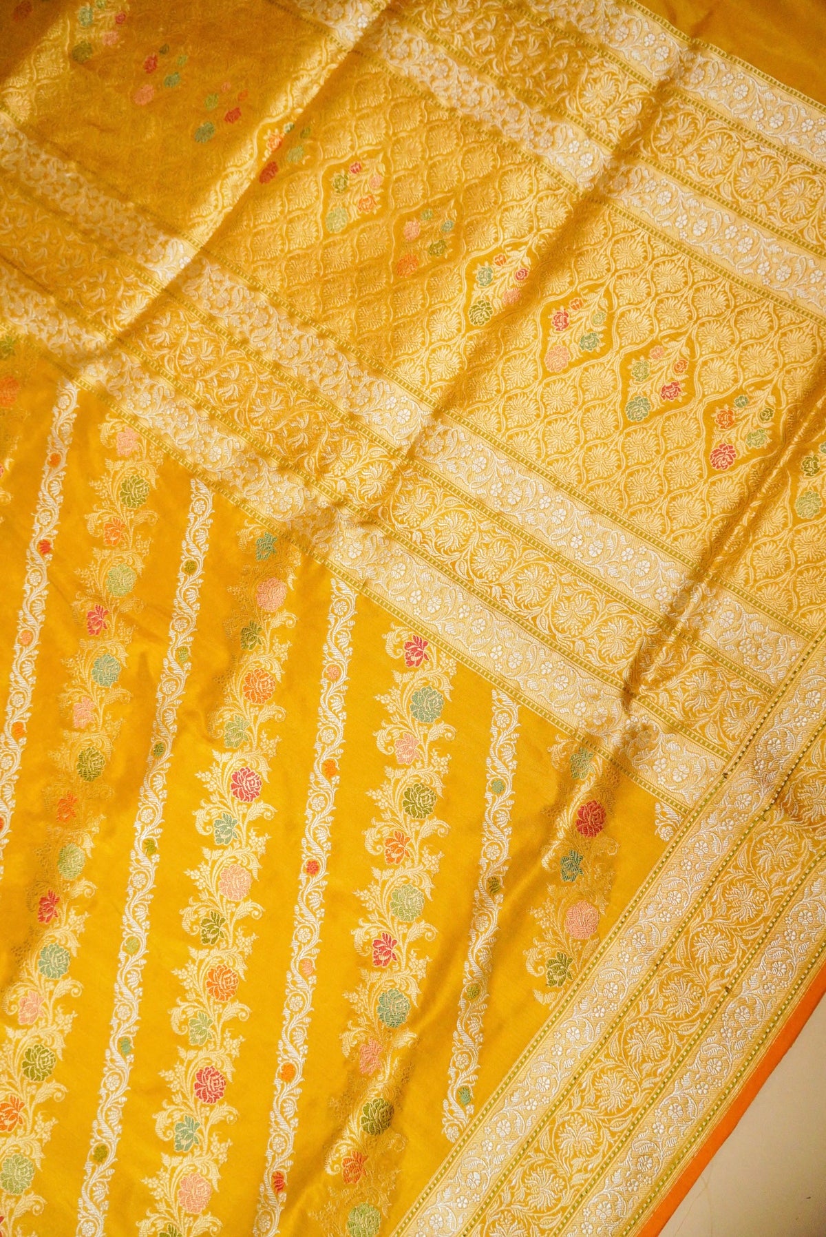 Handwoven Mustard Yellow Banarasi Katan Silk Saree