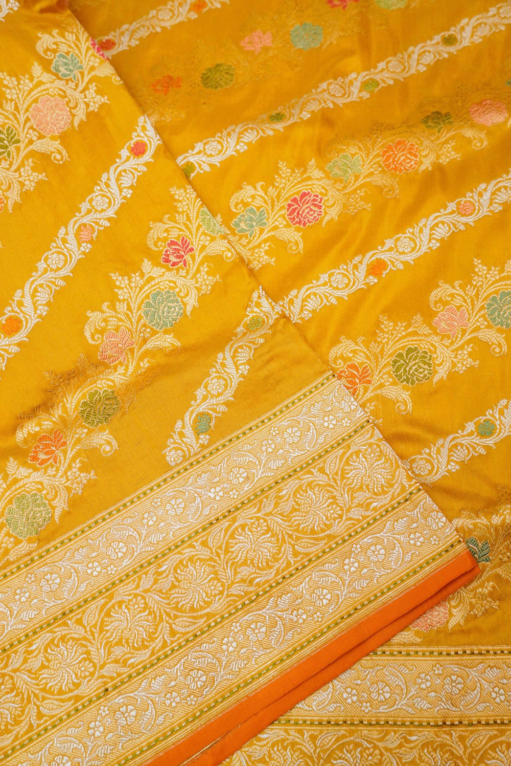 Handwoven Mustard Yellow Banarasi Katan Silk Saree