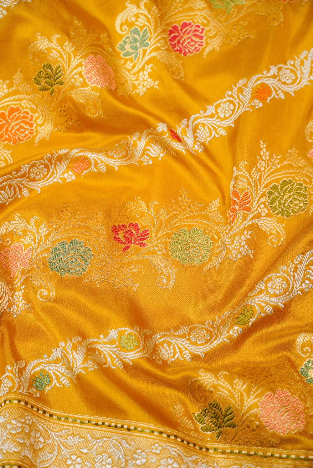 Handwoven Mustard Yellow Banarasi Katan Silk Saree