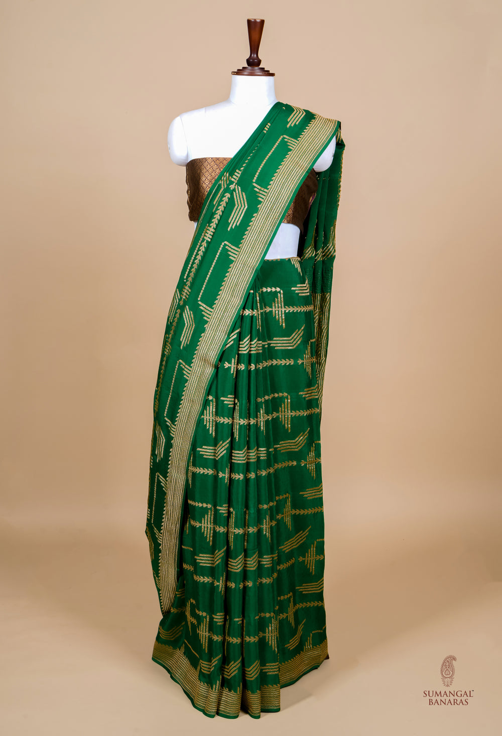 Handwoven Green Banarasi Crepe  Georgette Saree