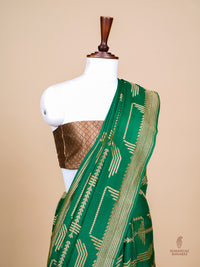 Handwoven Green Banarasi Crepe  Georgette Saree