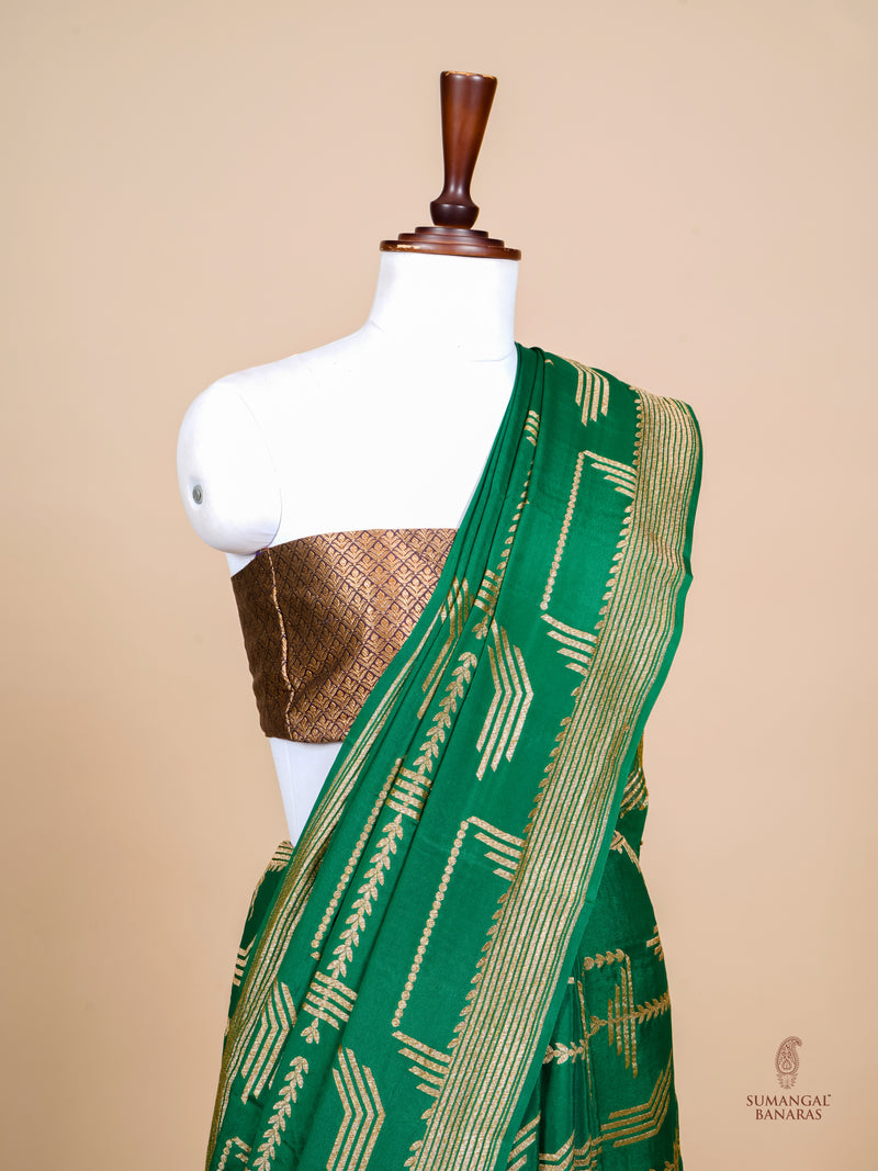 Handwoven Green Banarasi Crepe  Georgette Saree