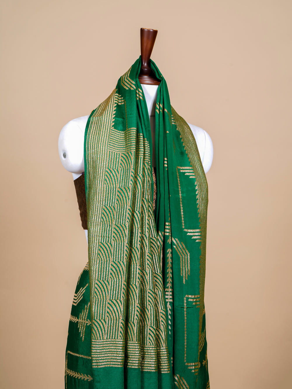 Handwoven Green Banarasi Crepe  Georgette Saree